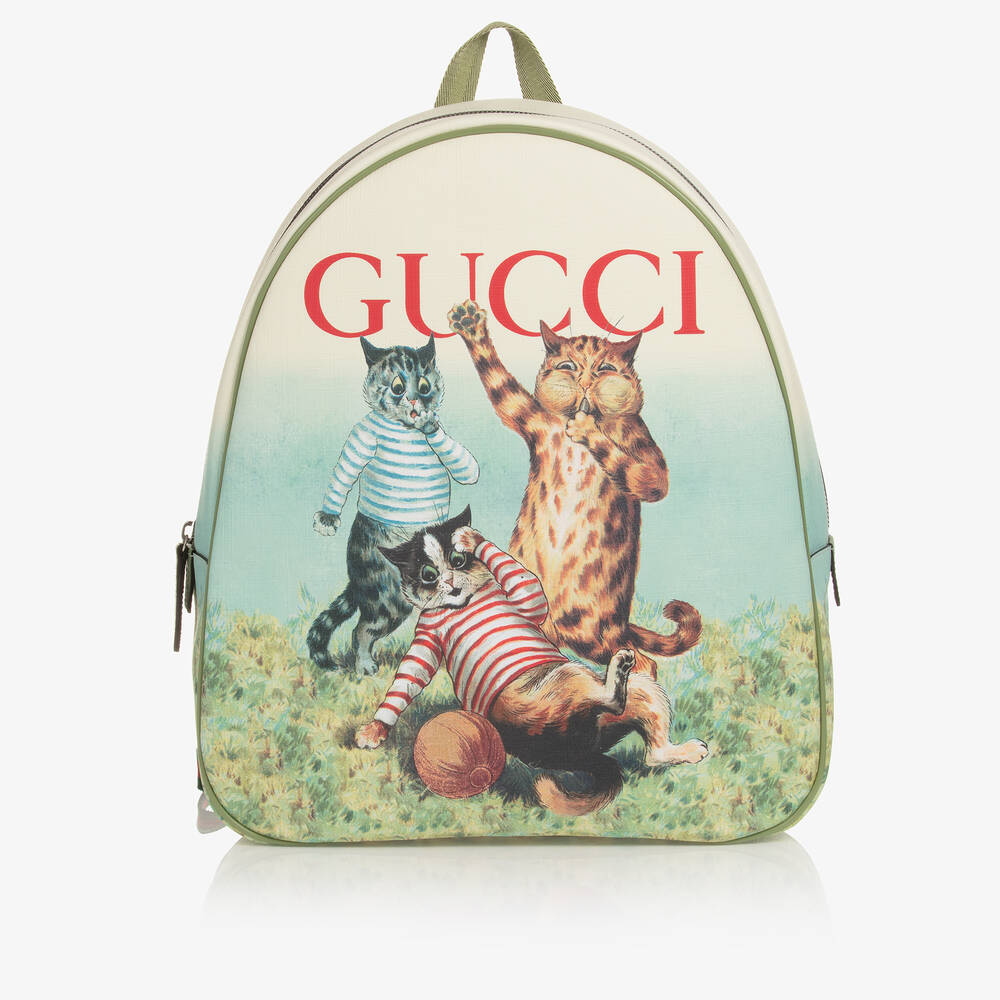 Gucci - Green Louis Wain Playing Cats Backpack (37cm) | Childrensalon