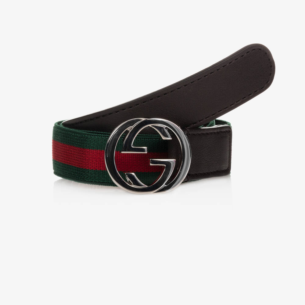 Gucci - Зелено-красный тканевый ремень с пряжкой GG | Childrensalon