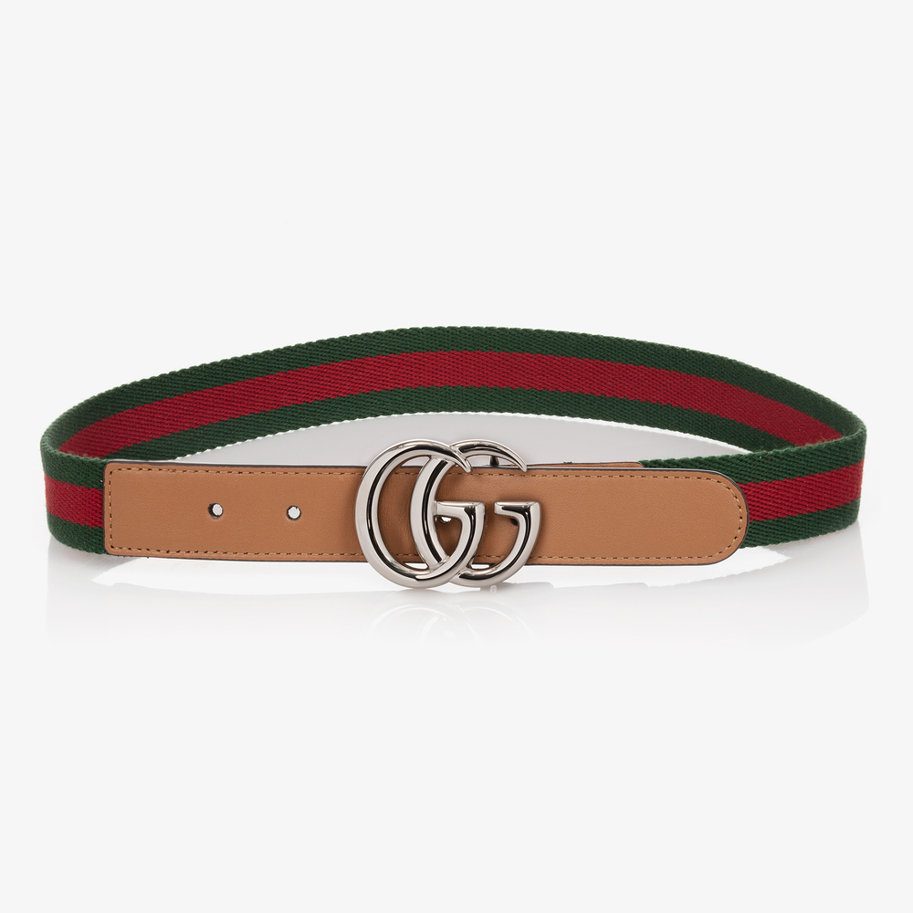 Gucci - Green & Red Web Double G Belt | Childrensalon