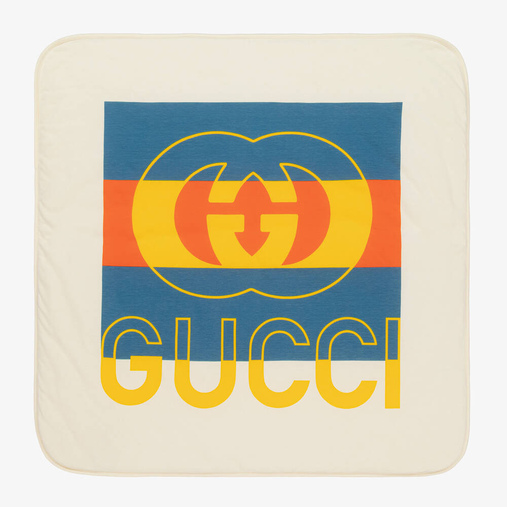 Gucci - بطانية قطن وصوف  لون عاجي  و أزرق للأطفال (80 سم) | Childrensalon