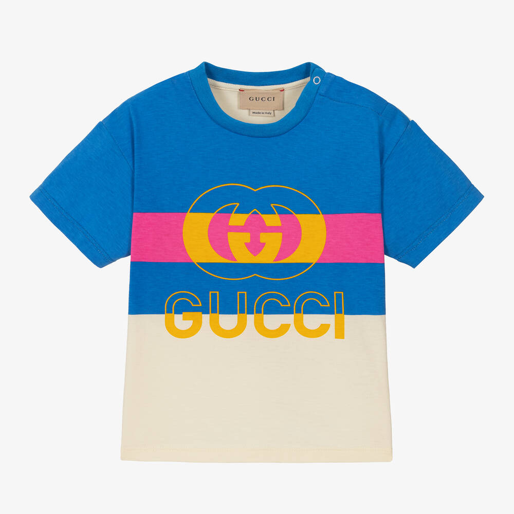 Gucci - Ivory & Blue Interlocking G Baby T-Shirt | Childrensalon