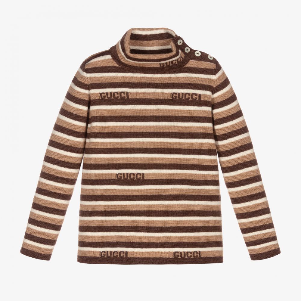 Gucci - Ivory & Brown Stripe Wool Top | Childrensalon