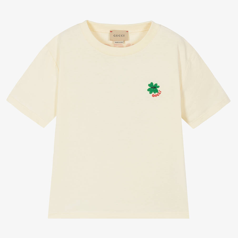 Gucci - Кремовая хлопковая футболка с клевером | Childrensalon