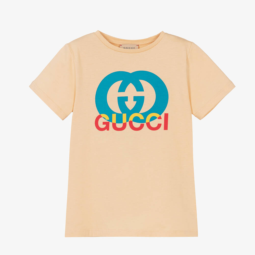 Gucci - Кремовая хлопковая футболка GG | Childrensalon