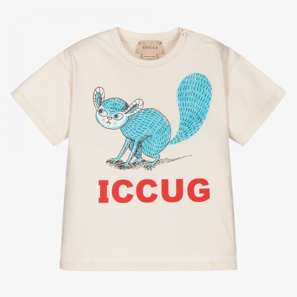 Gucci - Ivory Cotton Logo Baby T-Shirt | Childrensalon