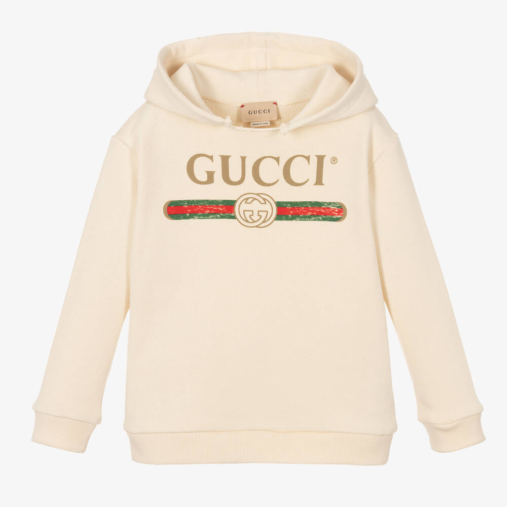 Gucci - Ivory Cotton Logo Hoodie | Childrensalon