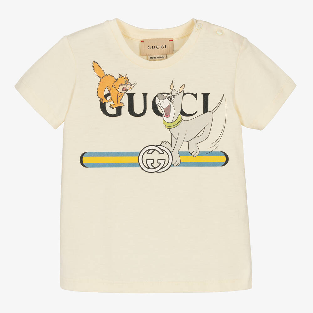Gucci - Кремовая хлопковая футболка | Childrensalon