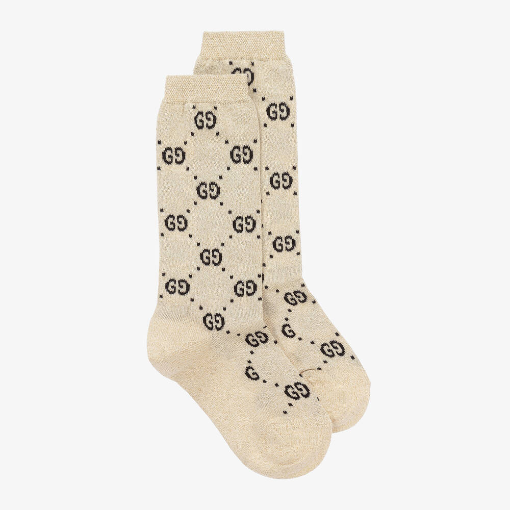 Gucci - Блестящие кремовые носки с принтом GG | Childrensalon