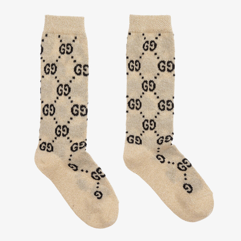 Gucci - Ivory Glitter GG Logo Socks | Childrensalon