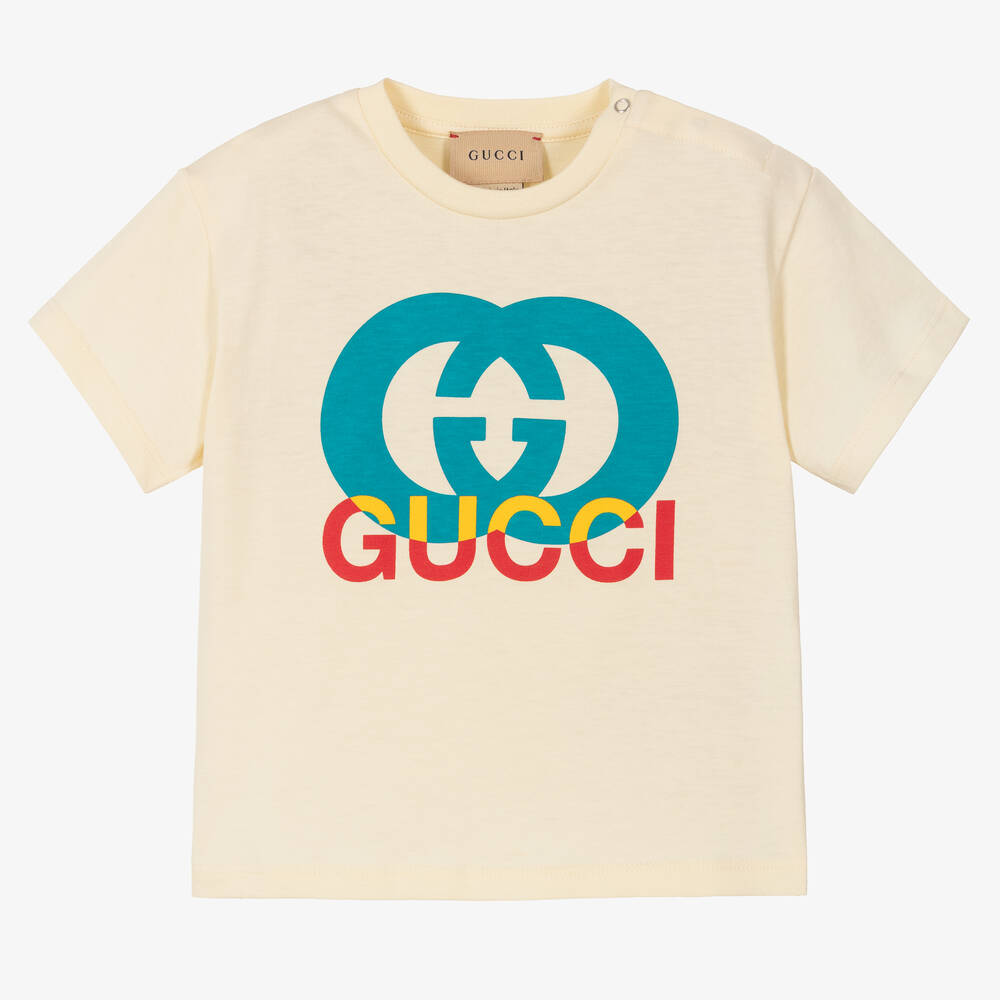 Gucci - Baby-T-Shirt in Elfenbein mit GG-Motiv | Childrensalon