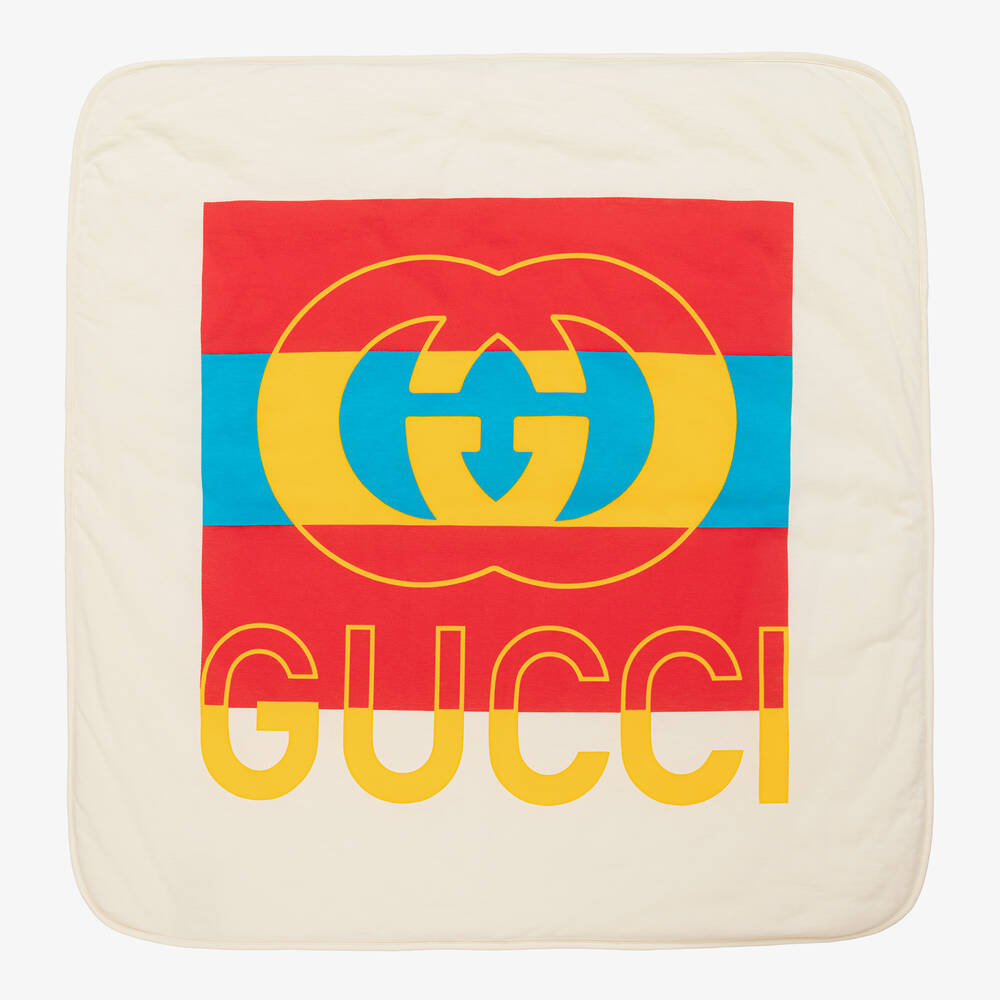 Gucci - بطانية قطن جيرسي لون عاجي وأحمر (80 سم) | Childrensalon