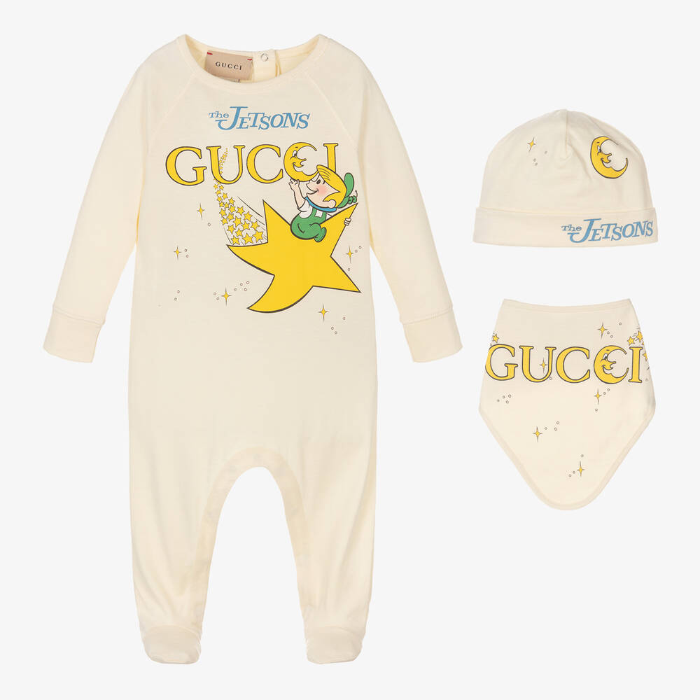 Gucci - طقم هدية أفرول بيبي غرو قطن جيرسي لون عاجي للمواليد | Childrensalon