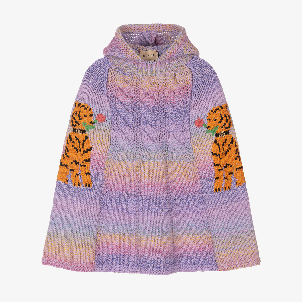 Gucci - Фиолетовое шерстяное пончо с котами | Childrensalon
