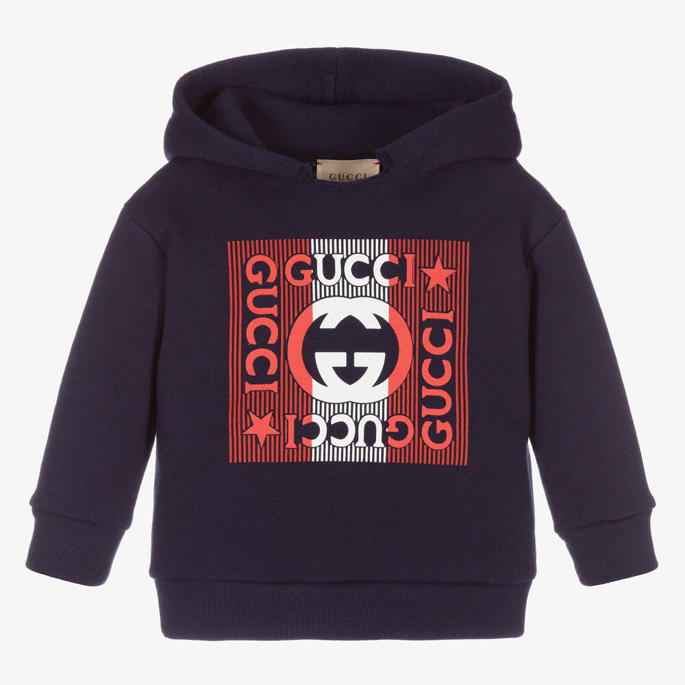 Gucci - Navy Blue Cotton Logo Hoodie | Childrensalon
