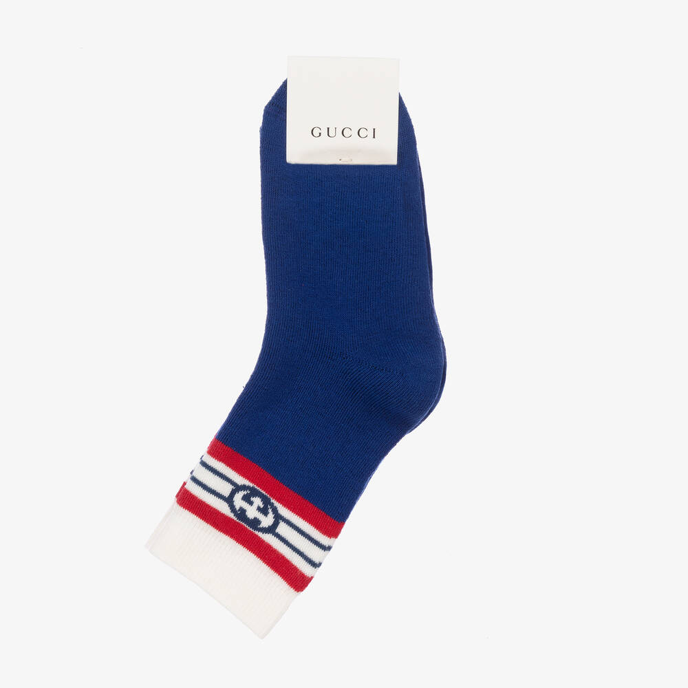 Gucci - Navy Blue Interlocking G Socks | Childrensalon