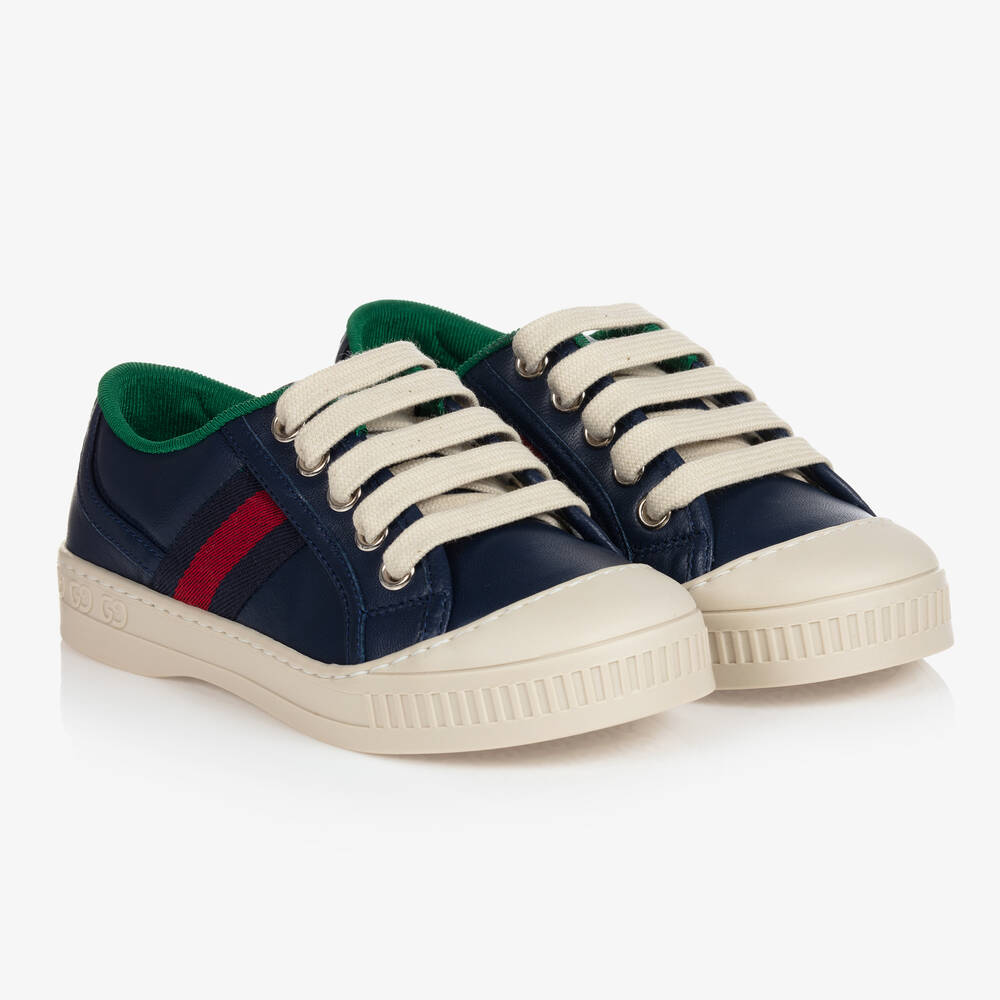 Gucci - Navy Blue Leather Trainers | Childrensalon