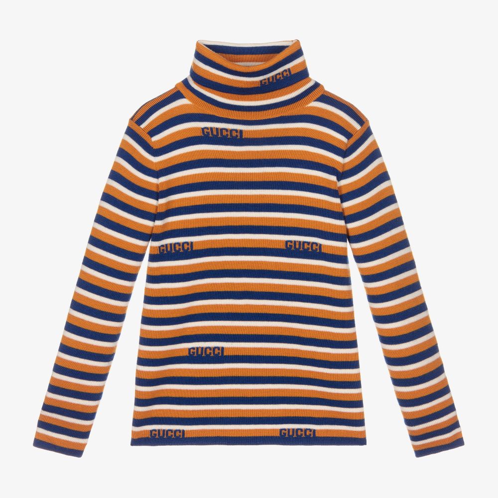 Gucci - Orange & Blue Stripe Wool Top | Childrensalon