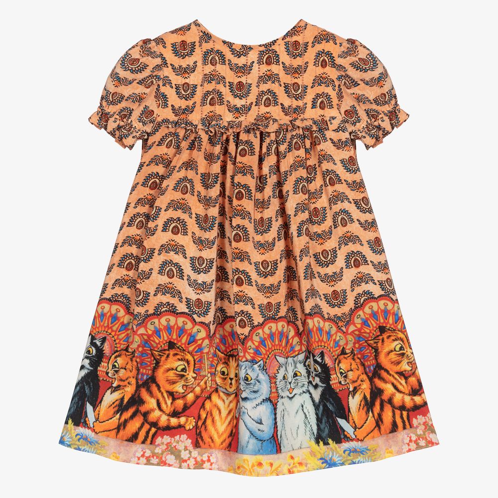 Gucci - Pink Cat Print Silk Baby Dress | Childrensalon