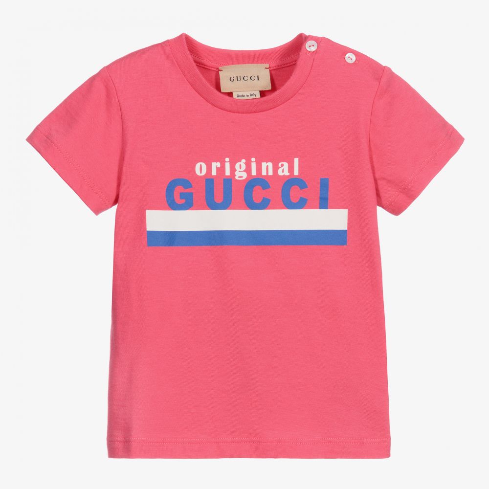 Gucci - Pink Cotton Logo Baby T-Shirt | Childrensalon