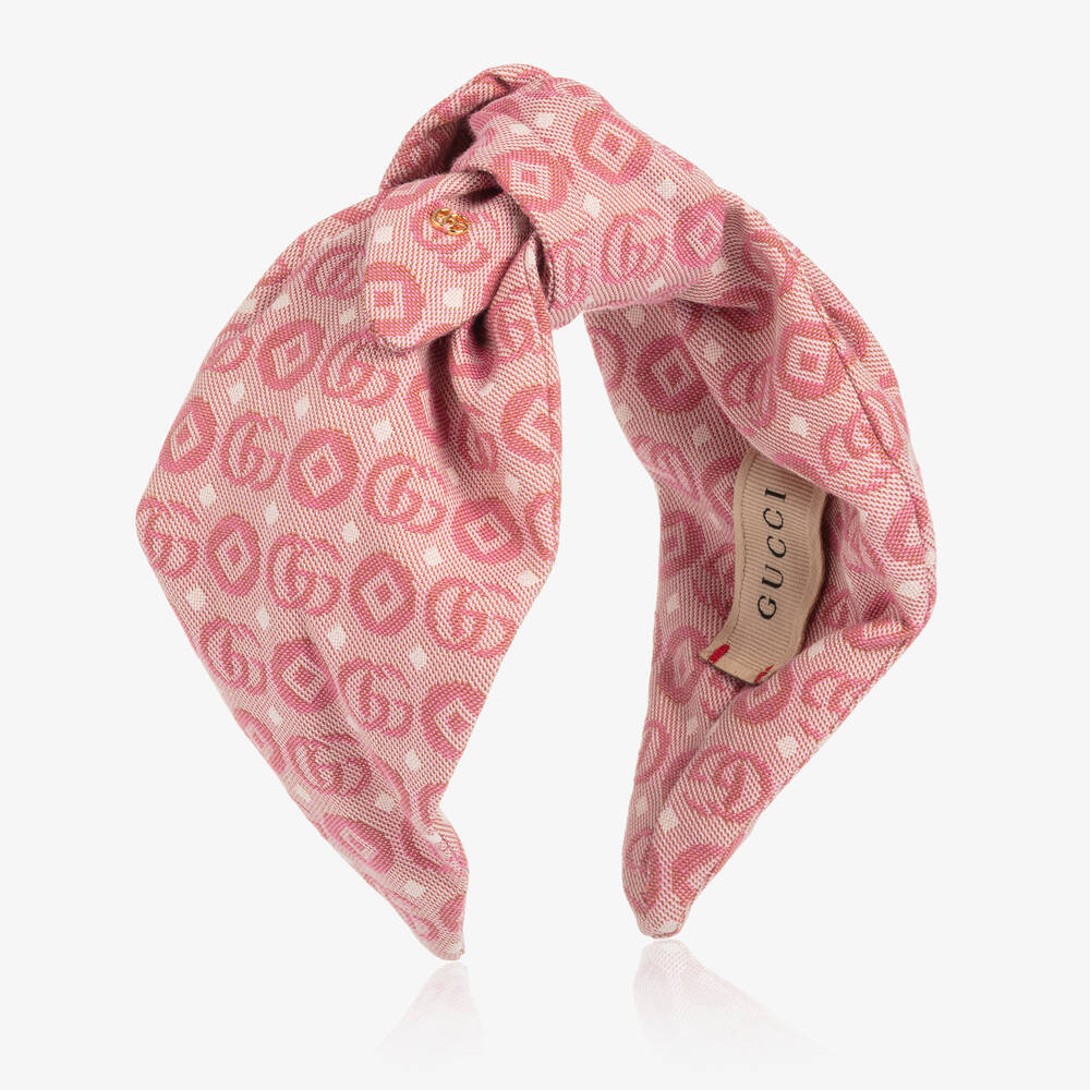 Gucci - Pink Double G Geometric Cotton Jacquard Hairband | Childrensalon