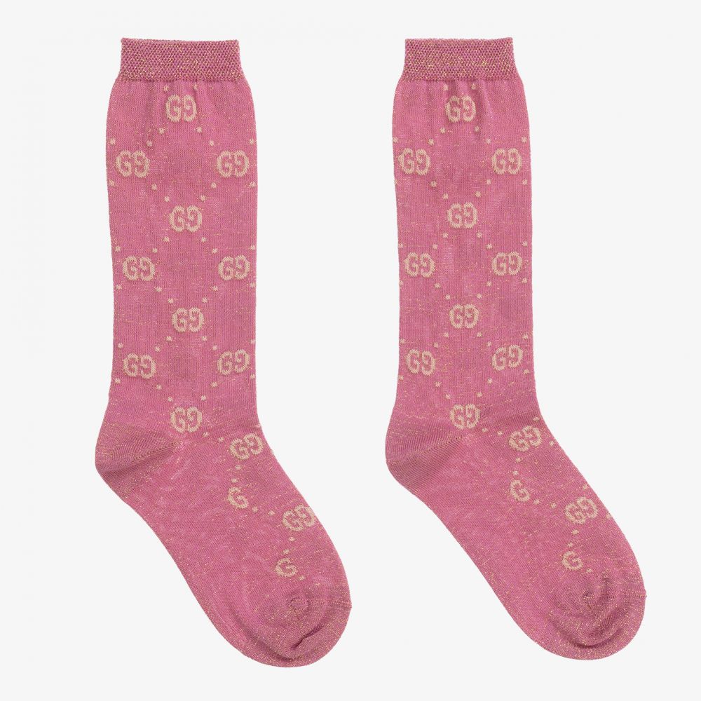 Gucci - Розовые носки с блестками и принтом GG | Childrensalon