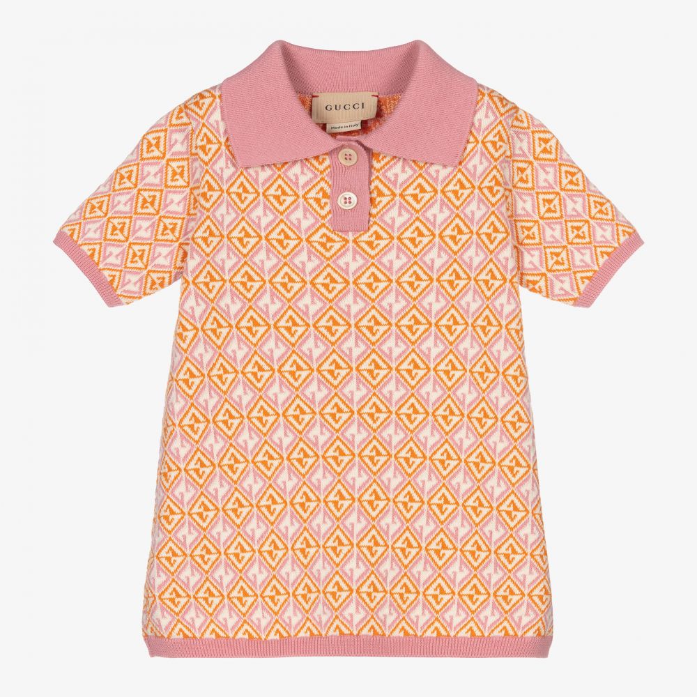 Gucci - فستان قطن محبوك لون زهري وبرتقالي  | Childrensalon