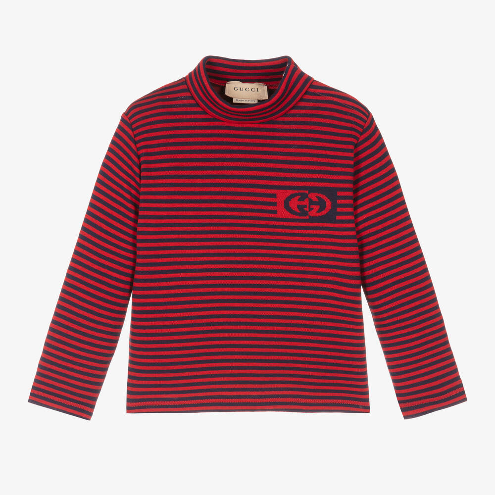 Gucci - Red & Blue Stripe Cotton Roll Neck Top | Childrensalon
