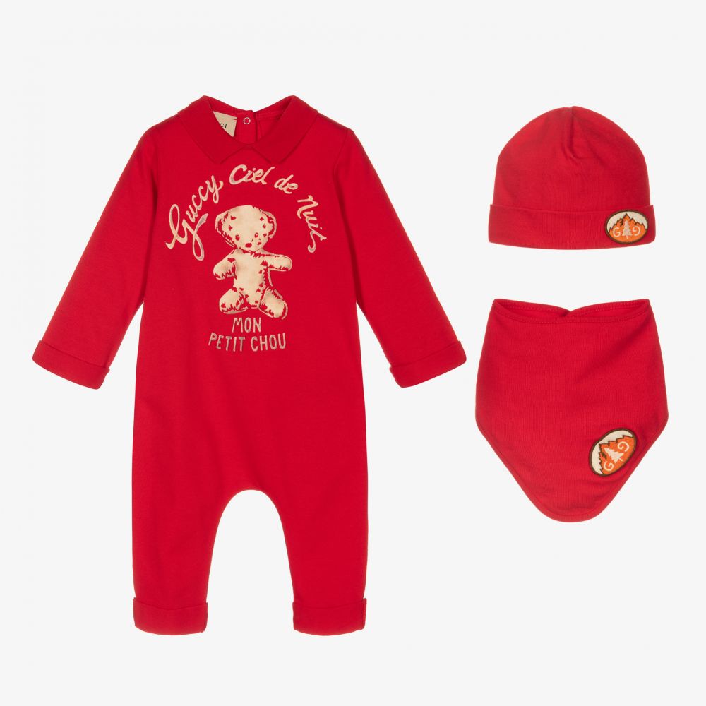Gucci - Red Cotton Babygrow Gift Set | Childrensalon