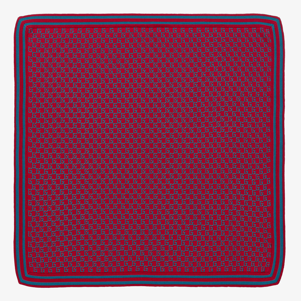 Gucci - Red Cotton Knit Square G Blanket (85cm) | Childrensalon