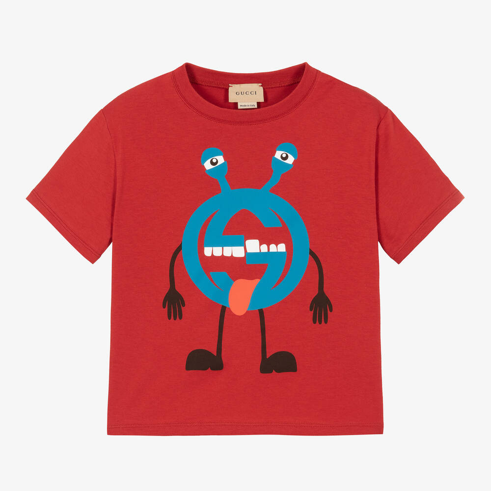 Gucci - Rotes Baumwoll-T-Shirt mit Monster | Childrensalon