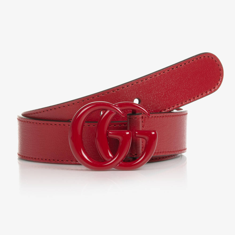 Gucci - Красный кожаный ремень с пряжкой GG | Childrensalon
