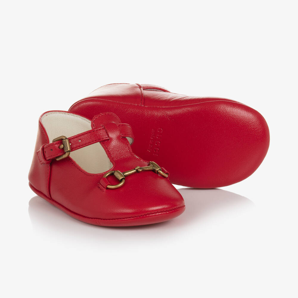 Gucci - Красные кожаные пинетки | Childrensalon