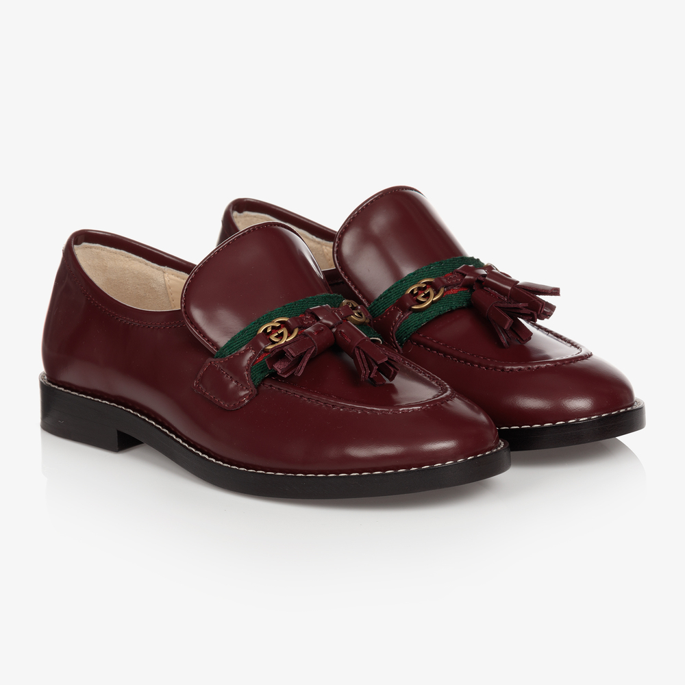 Gucci - Red Leather Web Loafers | Childrensalon