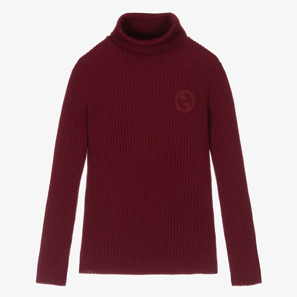 Gucci - Red Ribbed Wool GG Rollneck Sweater | Childrensalon