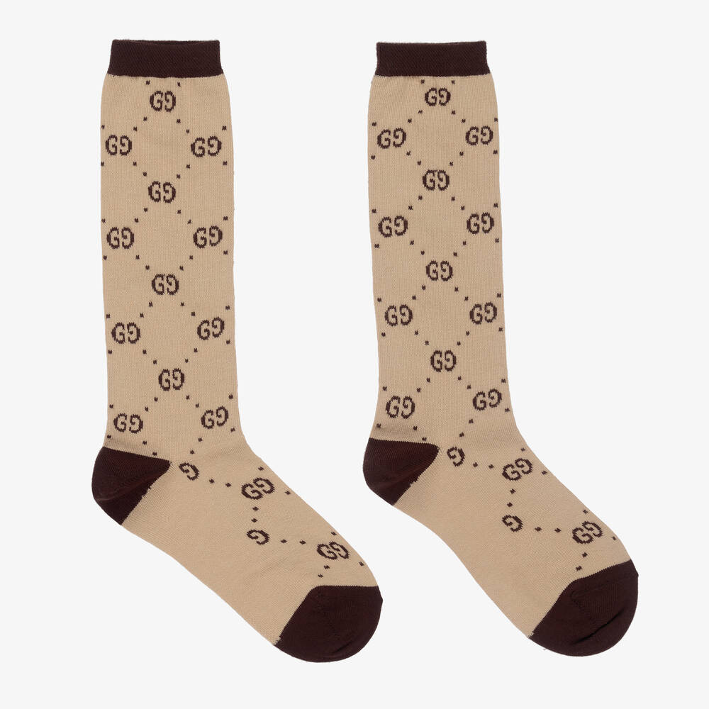 Gucci - Бежево-коричневые носки с принтом GG для подростков | Childrensalon