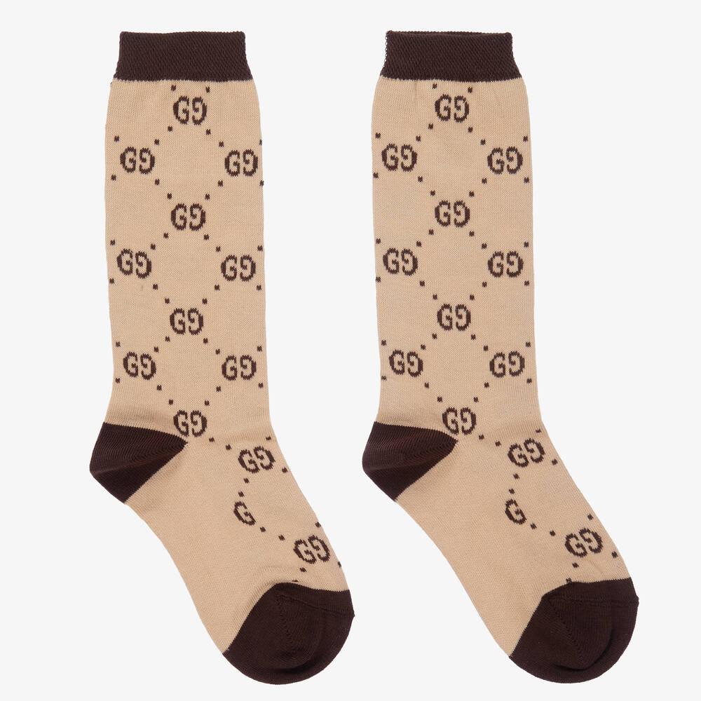 Gucci - Teen Beige & Brown GG Socks | Childrensalon