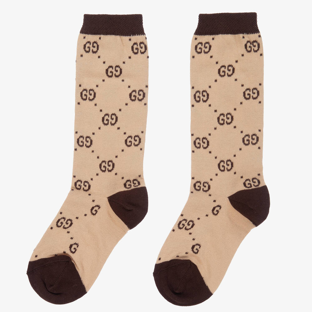 Gucci - Teen Beige & Brown GG Socks | Childrensalon