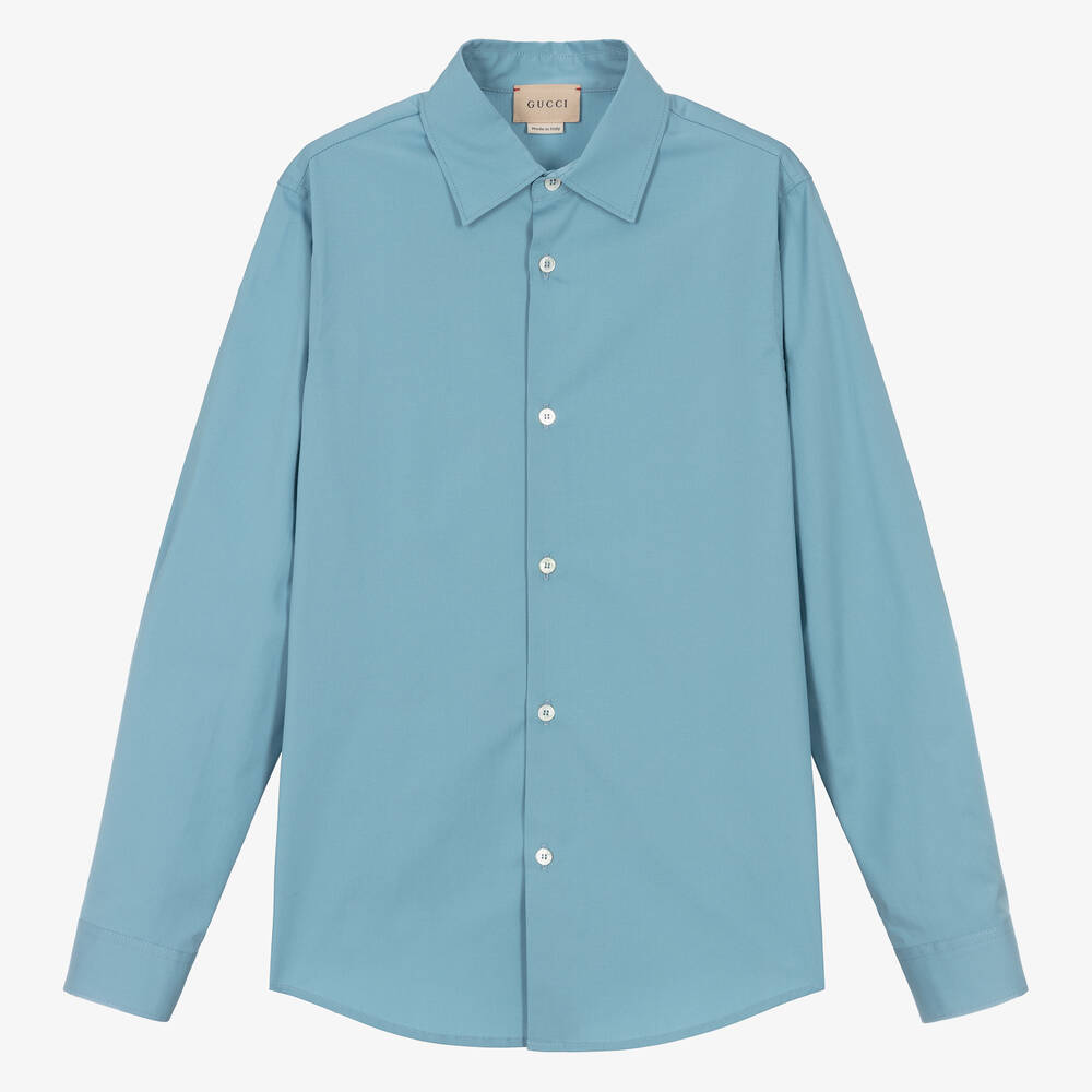 Gucci - Blaues Baumwollhemd mit G-Stickerei | Childrensalon