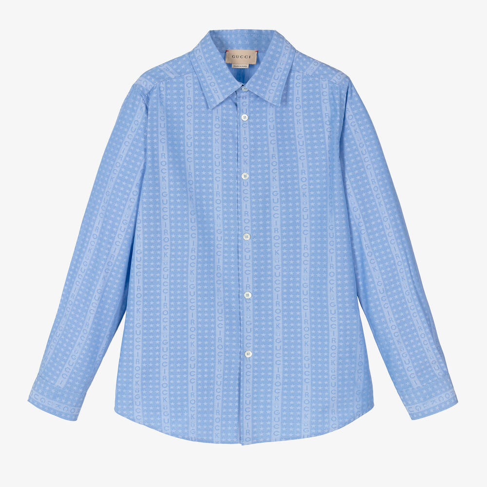 Gucci - Голубая хлопковая рубашка для мальчиков-подростков  | Childrensalon