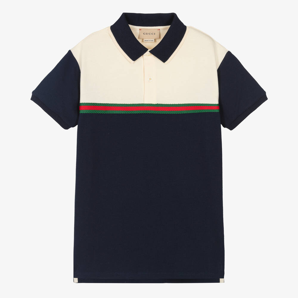 Gucci - Baumwoll-Poloshirt Blau/Elfenbein | Childrensalon