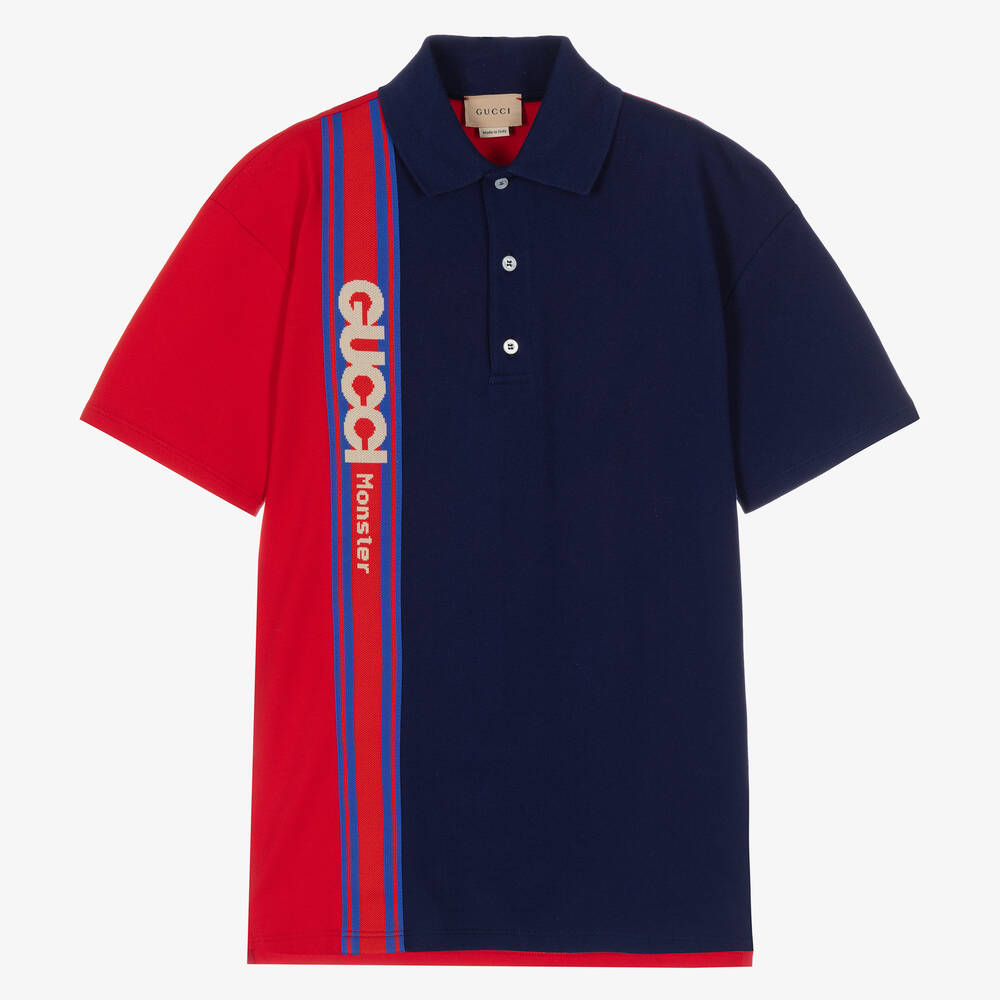 Gucci - Teen Boys Blue & Red Logo Polo Shirt | Childrensalon