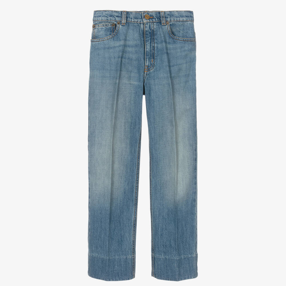 Shop Gucci Teen Boys Blue Straight Leg Denim Jeans