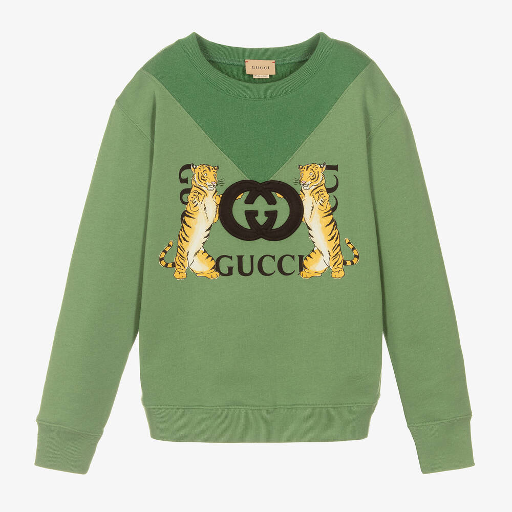 Gucci - Teen Boys Green Interlocking G Tiger Sweatshirt | Childrensalon