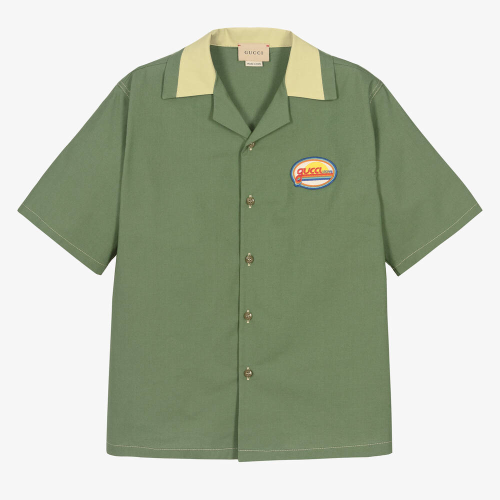 Gucci - قميص تينز ولادي قطن أكسفورد لون أخضر | Childrensalon