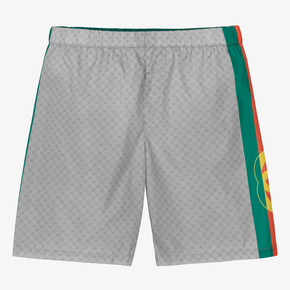 Gucci - Teen Boys Grey & Green Logo Swim Shorts | Childrensalon