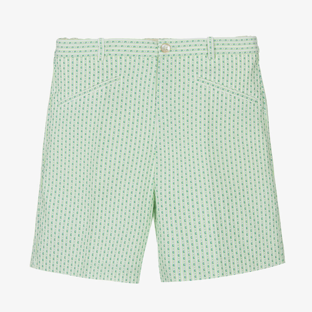 Gucci - Teen Boys Ivory & Green Cotton Logo Shorts | Childrensalon