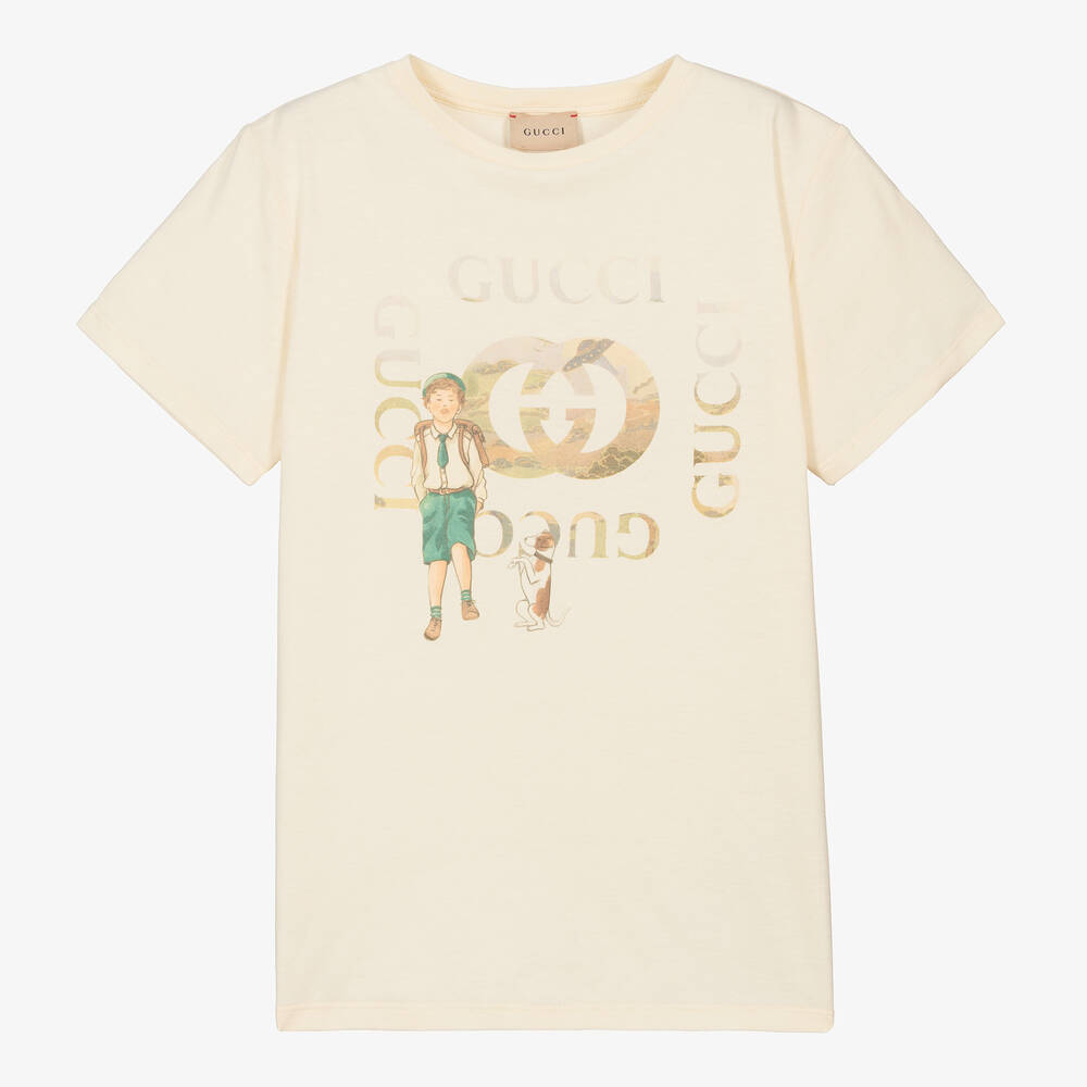 Gucci - تيشيرت تينز ولادي قطن لون عاجي | Childrensalon