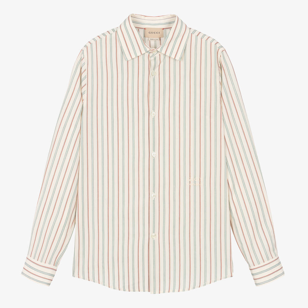 Gucci Teen Boys Ivory Striped Cotton Shirt