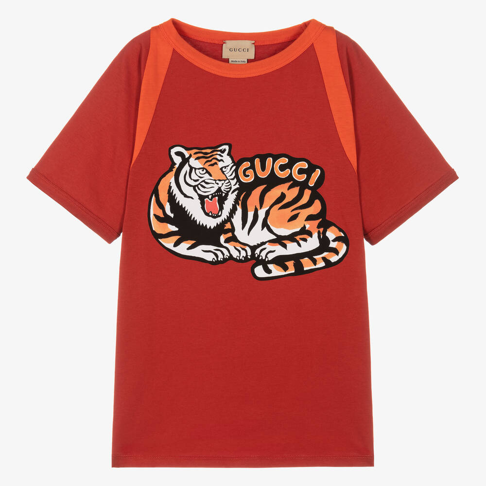 Gucci - تيشيرت تينز ولادي قطن لون أحمر | Childrensalon