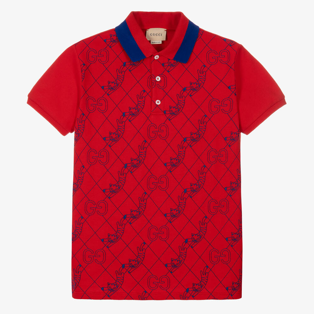 Gucci - Teen Boys Red GG Embroidered Polo Shirt | Childrensalon